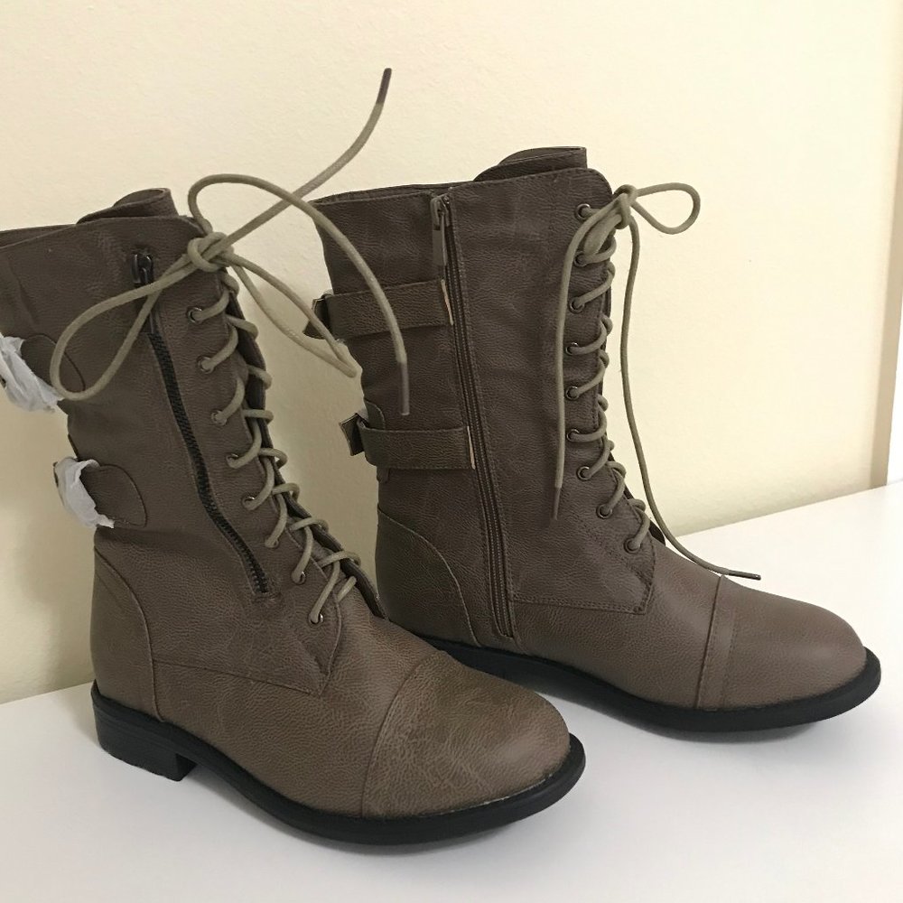 New Top Moda Leather Cap Toe Mid-Calf Combat Boots
